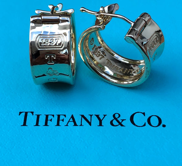 Tiffany & Co. Vintage 1837 Solid 18ct Yellow Gold Wide 9mm Hoop Earrings 14gms