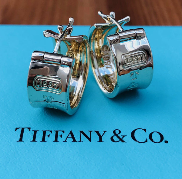 Tiffany & Co. Vintage 1837 Solid 18ct Yellow Gold Wide 9mm Hoop Earrings 13.5gms Boxes