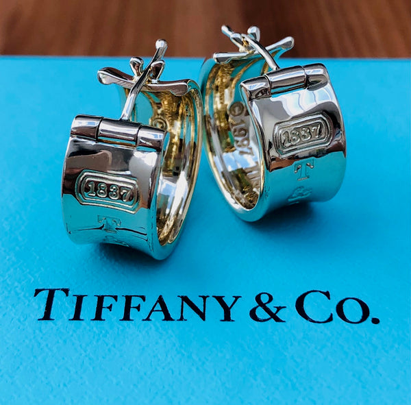 Tiffany & Co. Vintage 1837 Solid 18ct Yellow Gold Wide 9mm Hoop Earrings 14gms