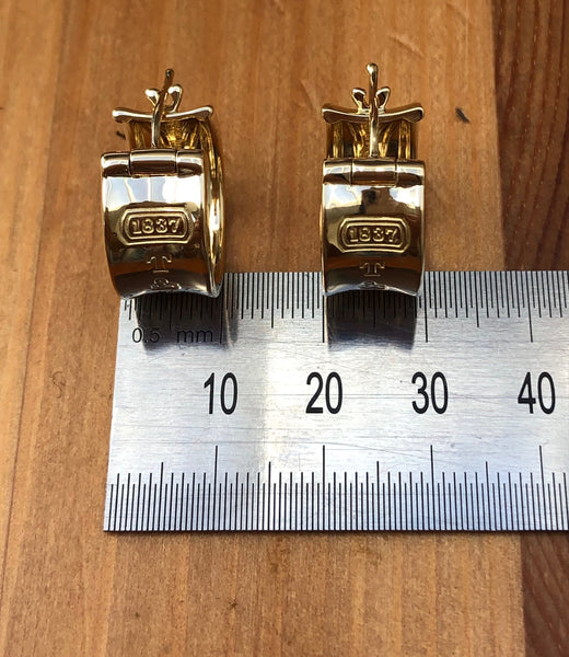 Tiffany & Co. Vintage 1837 Solid 18ct Yellow Gold Wide 9mm Hoop Earrings 14gms
