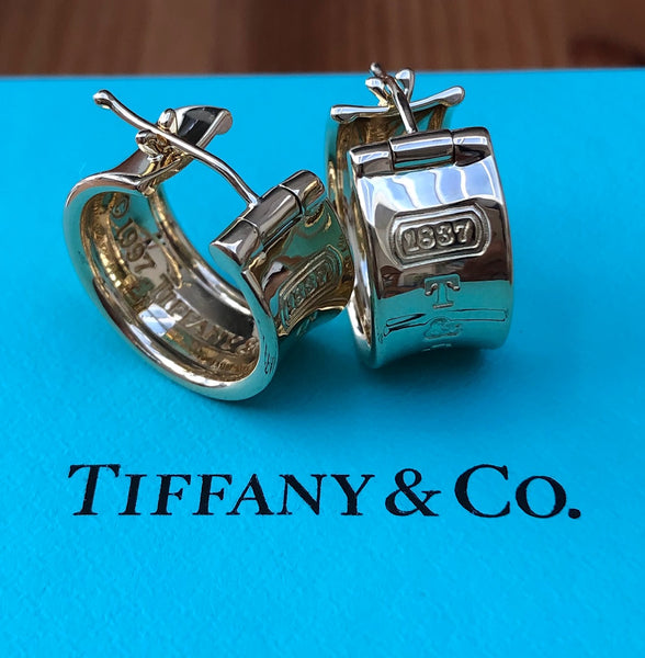 Tiffany & Co. Vintage 1837 Solid 18ct Yellow Gold Wide 9mm Hoop Earrings 14gms