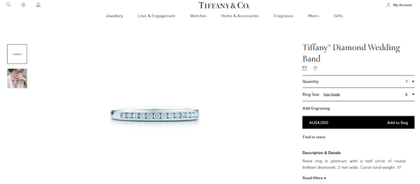 Tiffany & Co. 2mm 0.17tcw Diamond Platinum Band RRP $4350