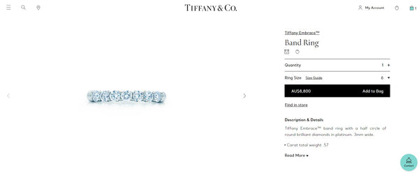 Tiffany & Co. 0.57tcw Diamond Embrace 3mm Wedding Anniversary Half Eternity Band RRP $8800