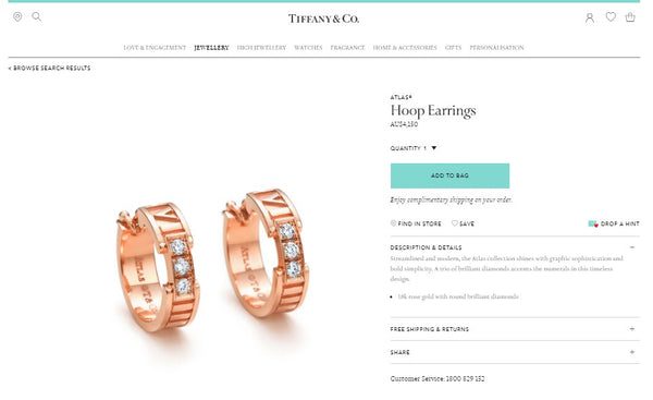 Tiffany & Co. 18ct Rose Gold and Diamond Atlas Earrings RRP $4200