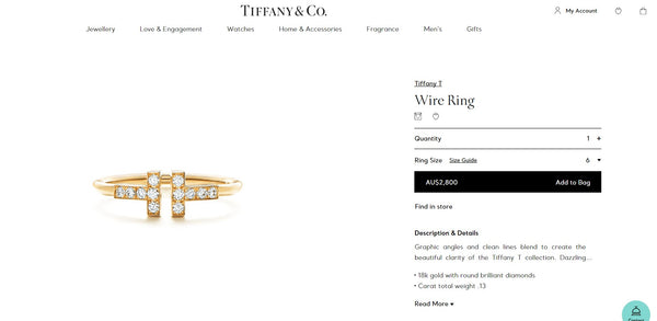 Tiffany & Co. 0.13tcw Diamond and 18ct Rose Gold 'T' Ring size 5.5