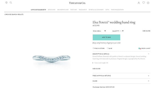 Tiffany & Co. Elsa Peretti 0.06tcw Diamond Platinum Curved 2mm Band RRP $2900