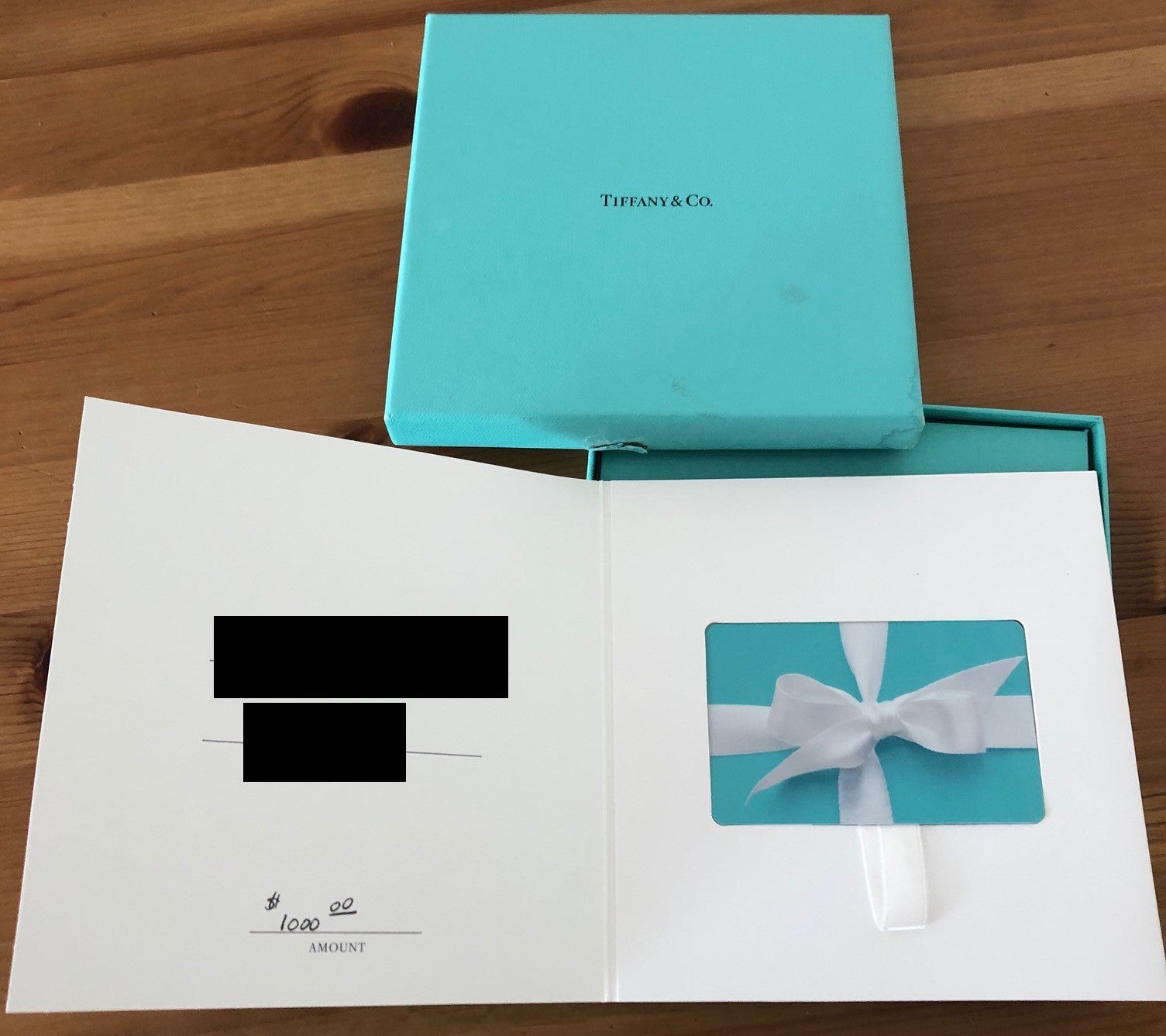 Tiffany & Co. Gift Voucher $1000 USD Unused