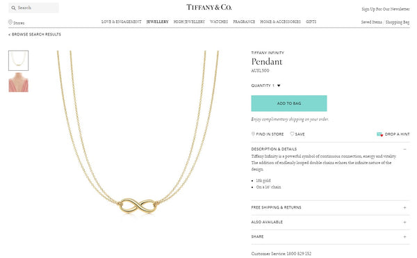 Tiffany & Co 18ct Rose Gold Tiffany Infinity Pendant/Necklace 16" Chain