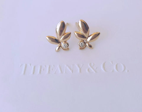 Tiffany & Co. 18ct Rose Gold and Diamond Paloma Picasso Olive Leaf Earrings