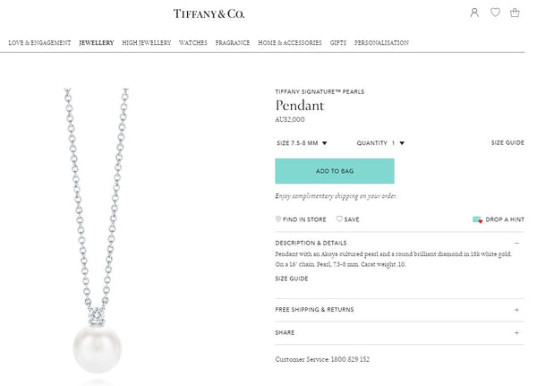 Tiffany & Co. 0.10ct Diamond and 7.6mm Pearl Necklace Pendant in White Gold 16"