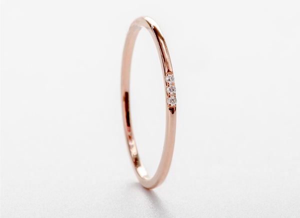 Solid 18ct Rose Gold and 3 Diamond Minimalist Wedding Anniversary Engagement Dress Band Ring Size 5.5 by CTJ