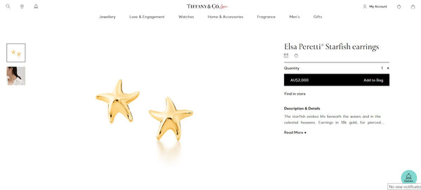 Tiffany & Co. 18ct Solid Yellow Gold Elsa Peretti Star Fish Earrings