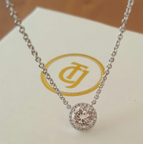 0.90ct Morganite and 0.06tcw Diamond Pendant Necklace 18ct 18k White Gold by CTJ